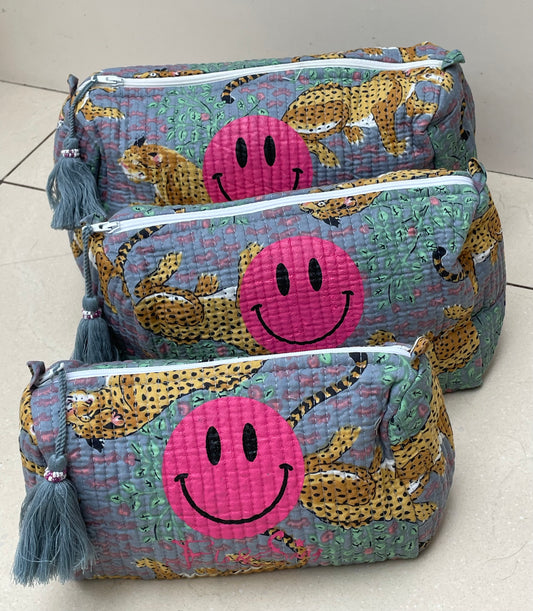 Cotton wash bag smiley face logo Grey colourway